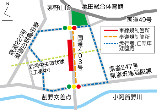 新津バイパス規制区間図