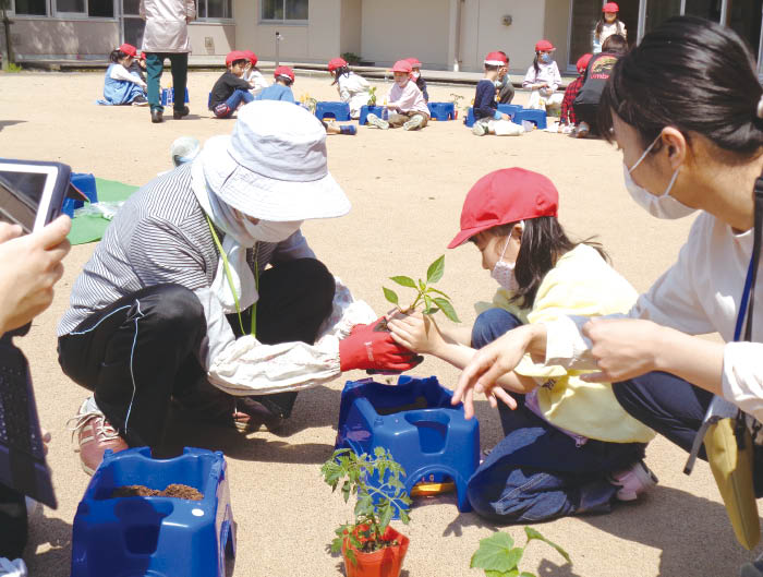 2年生　野菜の苗植えの様子