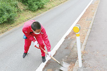 道路に落ちている葉っぱなどを除去　風景