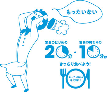 もったいない　宴会のはじめの20分・宴会の終わりの10分はきっちり食べよう！もったいないをゼロに！