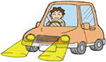 ライトを点灯して走っている自動車のイラスト