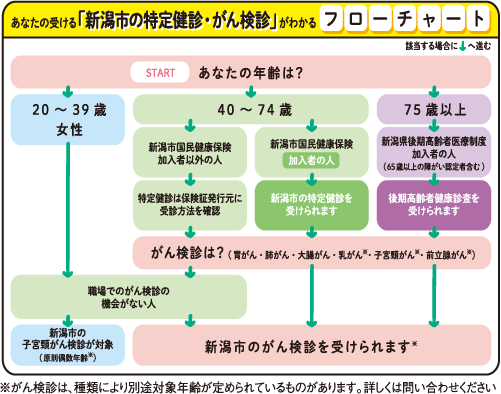 あなたの受ける「新潟市の特定健診・がん検診」がわかるフローチャート