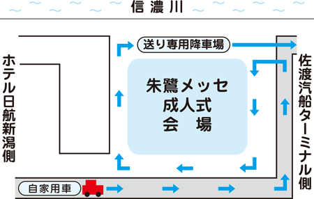 当日の朱鷺メッセ周辺の交通規制 マップ